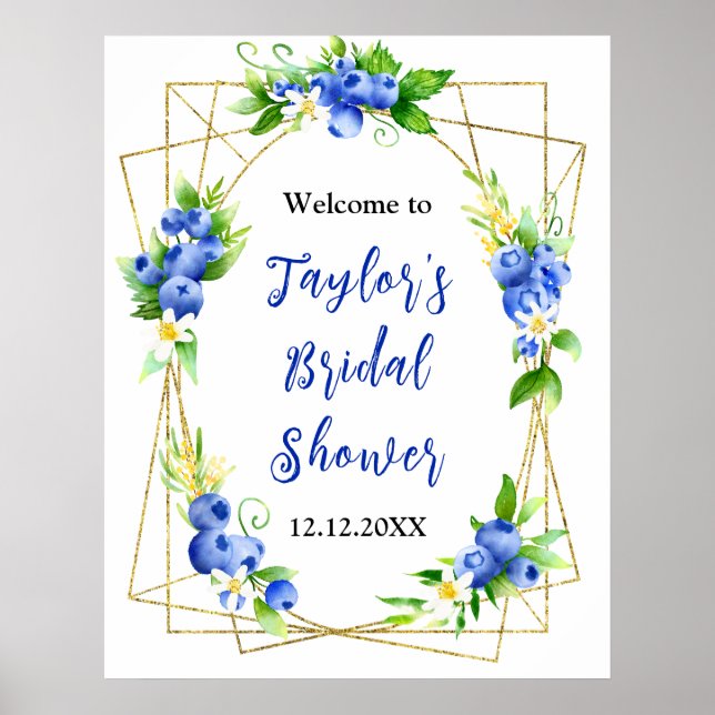 Póster Blueberry Floral Bridal Shower Welcome Sign (Frente)