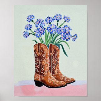 Póster Bluebonnet Cowboy Boots Painting Art Print