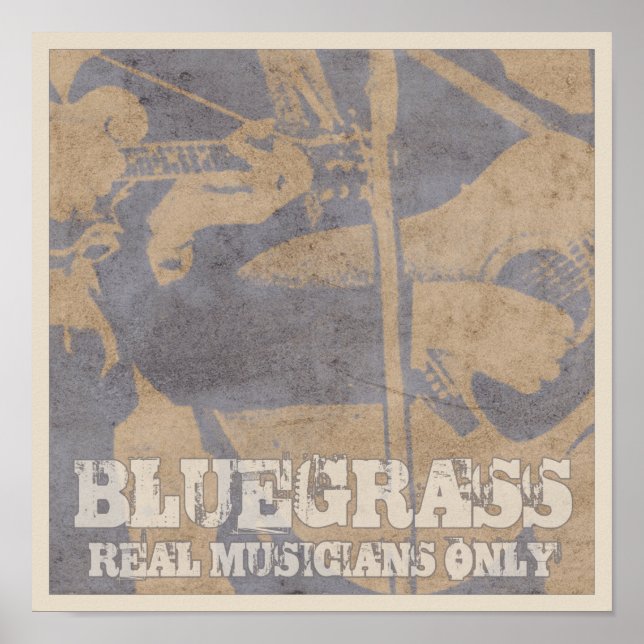 Póster Bluegrass Music Real Musicians Only Distressed (Frente)