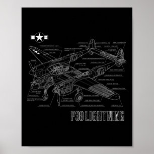 Póster Bluepr del avión Lightning Fighter de la Segunda G