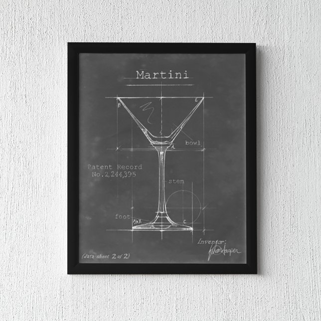 Póster Blueprint de cristal de Martini blanco y negro (Subido por el creador)