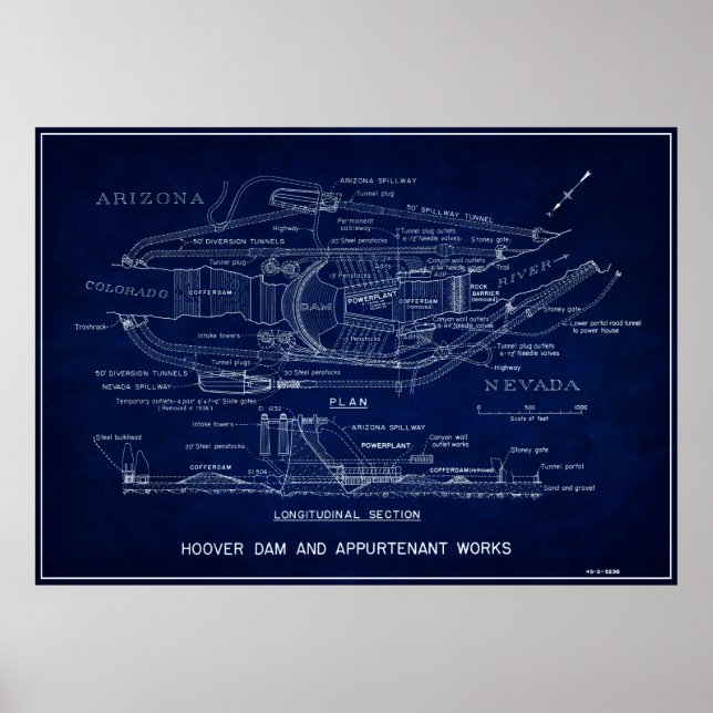 PÓSTER BLUEPRINT DE LAS 1935 HOOVER DAM (Frente)