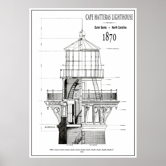 PÓSTER BLUEPRINT DE LIGHTHOUSE DE CAPE 1870 (Frente)