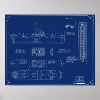 Póster Blueprint of Lake Freighter SS War Dance Print