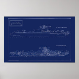 Póster Blueprint of Submarine U.S.S. Croaker