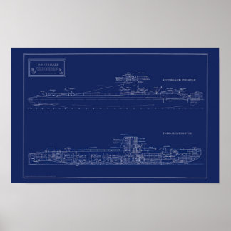 Póster Blueprint of Submarine U.S.S. Croaker