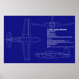 Póster Blueprints del avión | Mentor T-34 C
