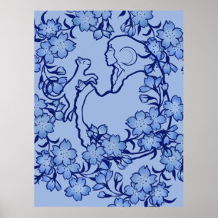 Póster Blues de bruja del gato de la diosa de la luna