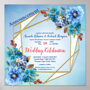 Póster Blues de cornflower en Boda de acuarela