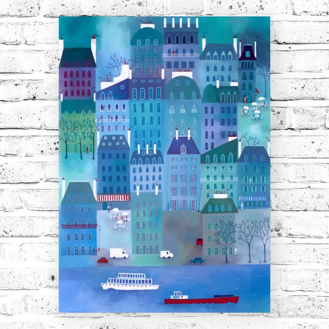 Póster Blues de París (Paris in blue city art for those who love France)