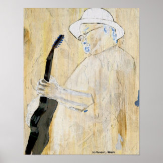 Póster Blues Guitarist Painting in Orange and browns