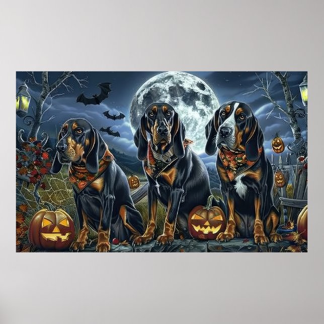 Póster Bluetick Coonhound Halloween Espeluznante (Frente)