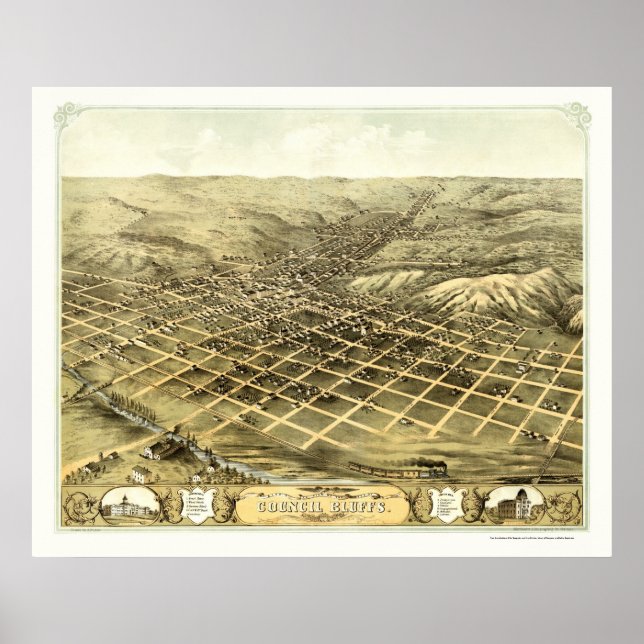 Póster Bluffs del Consejo, Mapa Panorámico de IA - 1868 (Frente)