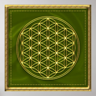Póster Blume des Lebens - grün - oro