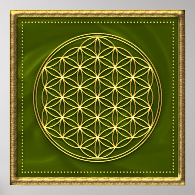 Póster Blume des Lebens - grün - oro (Frente)