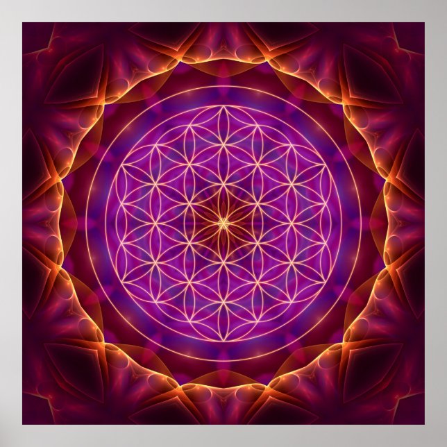 Póster Blume des Lebens mit Lila-goldenem Mandala (Frente)