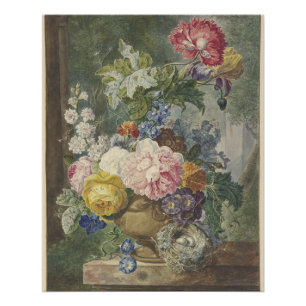 Póster Blumenstrauß in einer Vase mit Vogelnest
