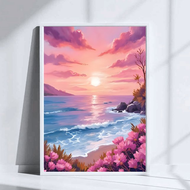 Póster Blush Beach Bay | Ocean Sunset Pink Watercolor (Subido por el creador)