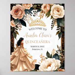 Póster Blush Champagne Marfil Floral Princesa Quinceañera