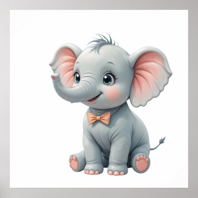 Póster Blush Elephant Baby Room Poster – Animal Nursery  (Frente)