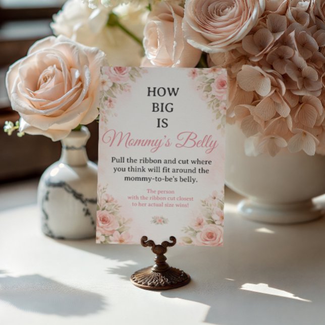 Póster Blush Floral Belly Size Baby Shower Game Sign (Subido por el creador)