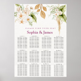 Póster Blush Floral Gold Geometric wedding seating chart 