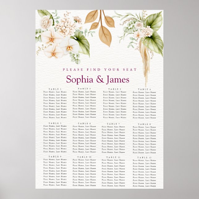 Póster Blush Floral Gold Geometric wedding seating chart  (Frente)