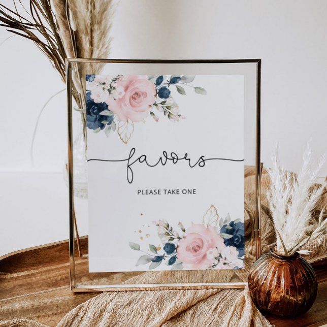 Póster Blush floral navy Favors please take one Poster (Subido por el creador)