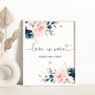 Póster Blush navy floral Love is sweet Poster