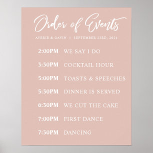 Póster Blush Order of Events Wedding Day Schedule Poster