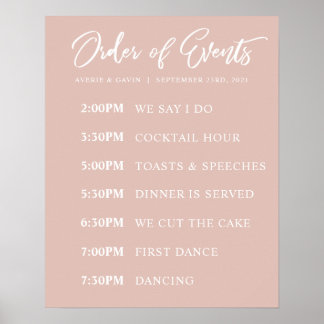 Póster Blush Order of Events Wedding Day Schedule Poster