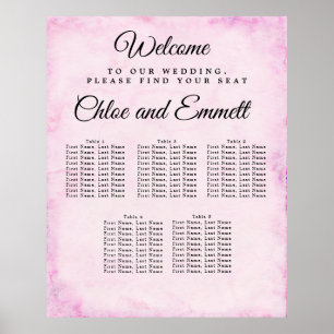 Póster Blush Pink 5-Table Wedding Seating Char Poster