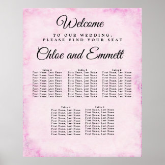 Póster Blush Pink 5-Table Wedding Seating Char Poster