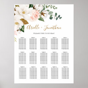 Póster Blush Pink and White Floral Wedding Seating Chart