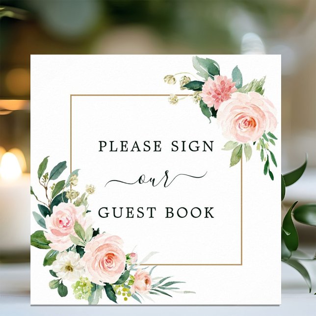 Póster Blush Pink Bloom Wedding Guest Book Square Poster (Subido por el creador)