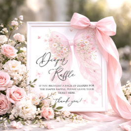 Póster Blush Pink Bow Butterfly Baby Shower Diaper Raffle