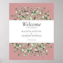 Póster Blush Pink Eucalyptus Wedding Welcome 