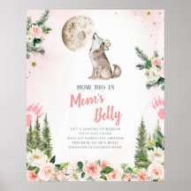 Blush Pink Floral Moon Forest Wolf Mom's Belly