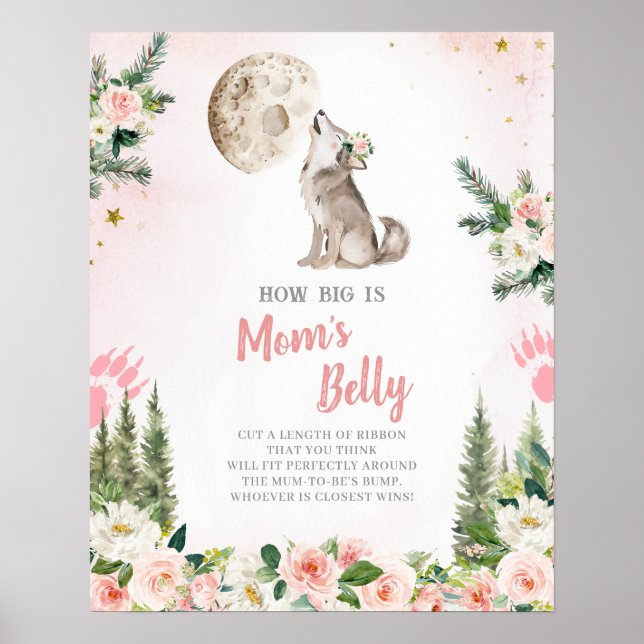 Póster Blush Pink Floral Moon Forest Wolf Mom's Belly (Frente)