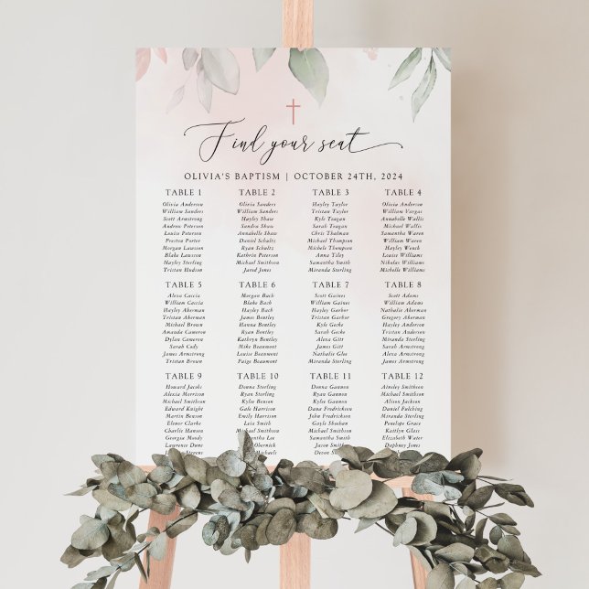 Póster Blush Pink Flowers, Boho, Baptism Seating Chart (Subido por el creador)