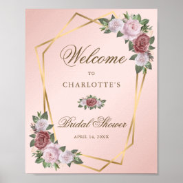 Póster Blush Pink Gold Floral Bridal Shower Welcome Sign