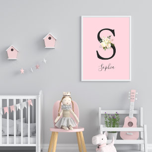 Póster Blush Pink Letter 'S' Nursery Name Wall Art