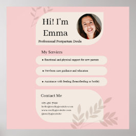 Póster Blush Pink Postpartum Doula Professional Design