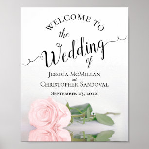 Póster Blush Pink Rose Elegant Wedding Welcome Sign