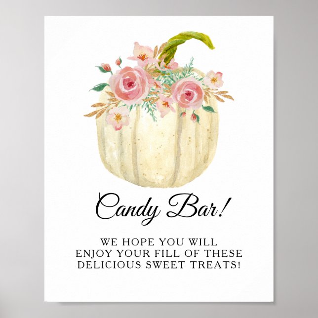 Póster Blush Pink Rose Floral Pumpkin Candy Bar Sig (Frente)