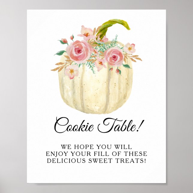 Póster Blush Pink Rose Floral Pumpkin Cookie Table Sign (Frente)