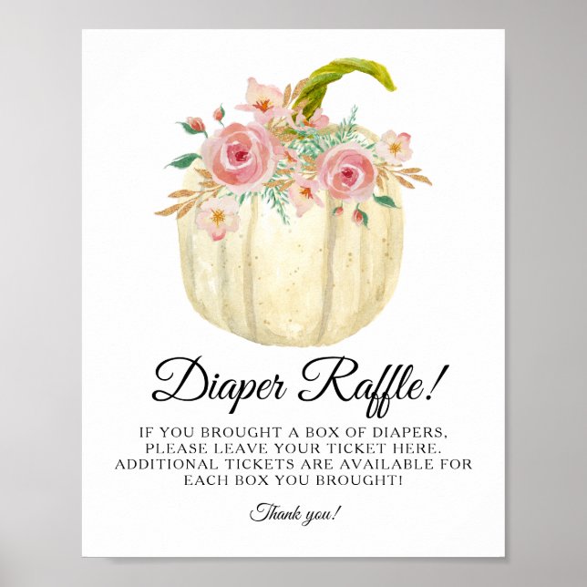 Póster Blush Pink Rose Floral Pumpkin Diaper Raffle Sign (Frente)