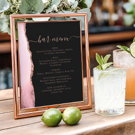 Póster Blush Pink Rose Gold Agate Dark Wedding Bar Menu