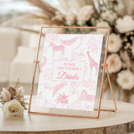 Póster Blush Pink Safari Jungle Baby Shower Drinks Sign