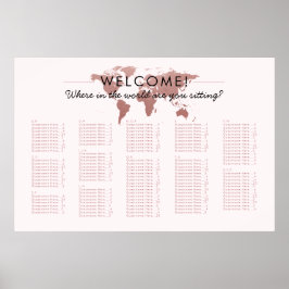 Póster Blush Pink World Map Travel Theme Seating Chart